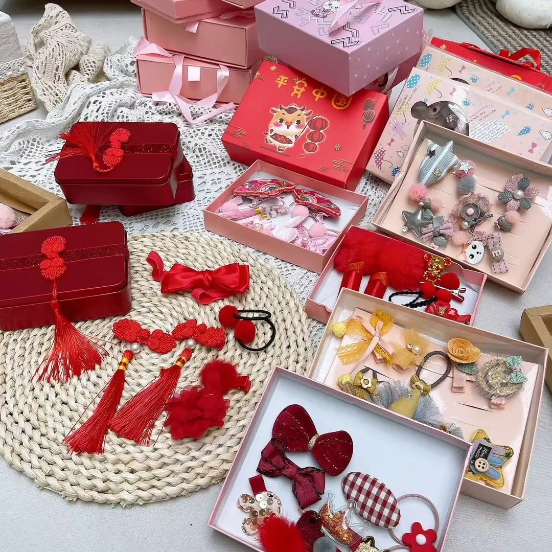 喜庆红色蝴蝶结女童发夹新年儿童头饰少女风公主风