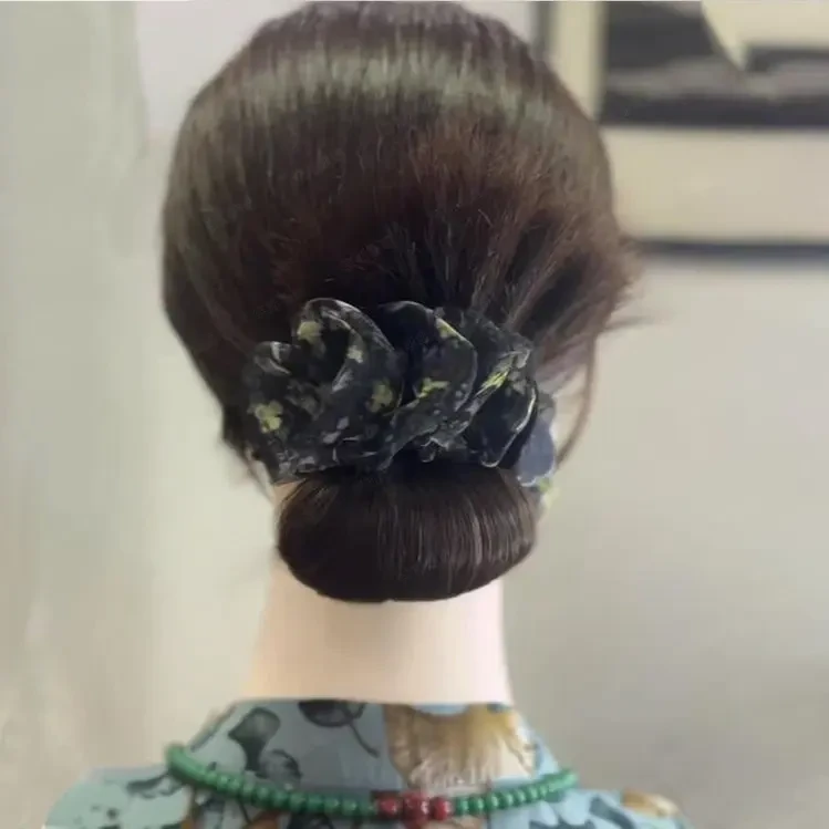 新款高级感碎花云朵抓夹脑勺发泡泡纱褶皱发饰丸子发夹蓬松