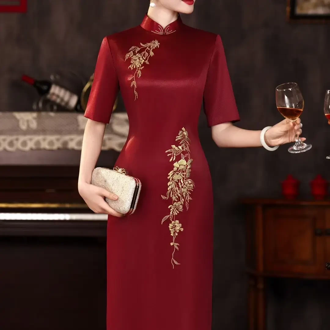 【多子多福】秋冬喜妈妈喜婆婆大气上档次高腰大码刺绣宴会礼服旗袍