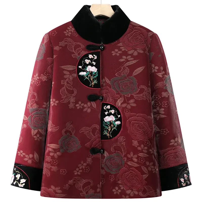 中老年冬季复古中国风棉衣加绒加厚妈妈装老人衣服老年人保暖棉袄