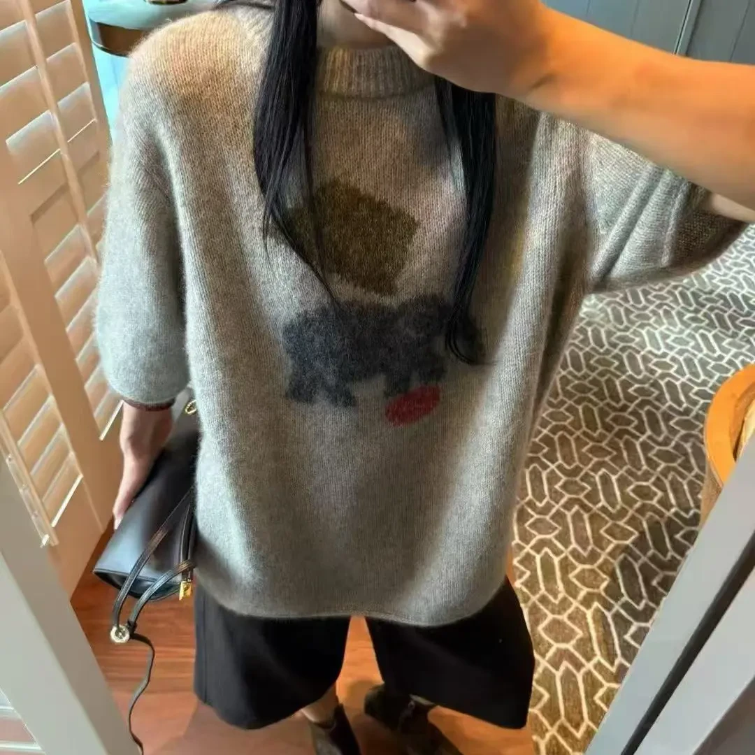 卡通小象五分袖羊绒毛衣