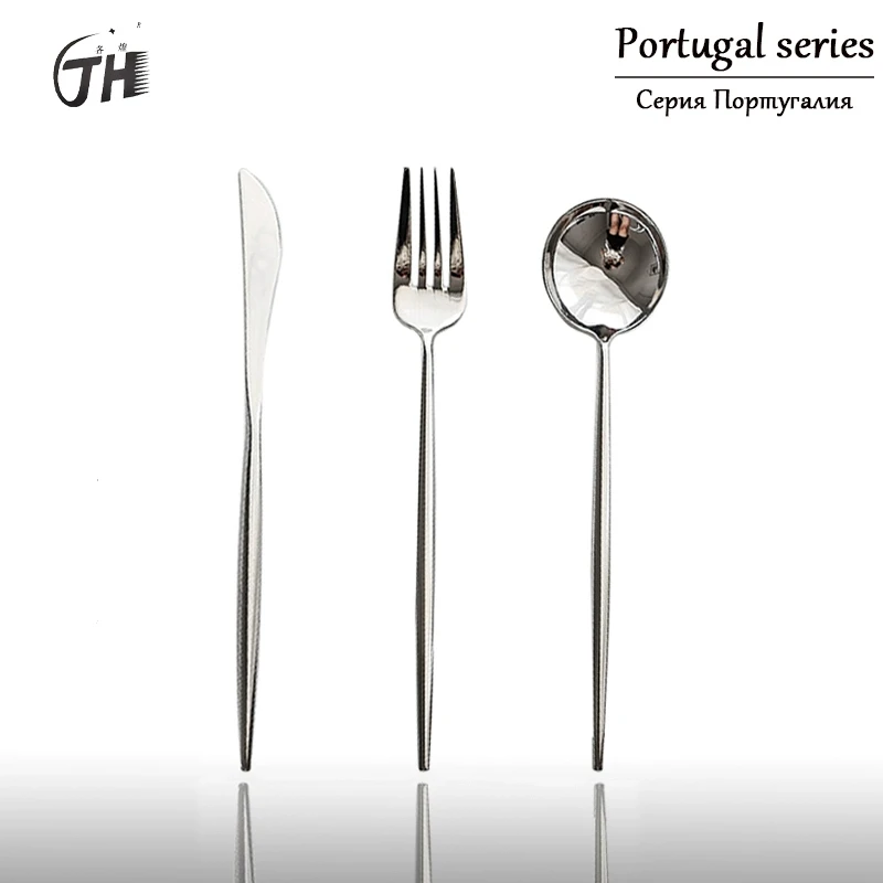 葡萄牙镜光304不锈钢牛排刀叉勺甜品叉勺长搅拌勺水果叉咖啡勺子