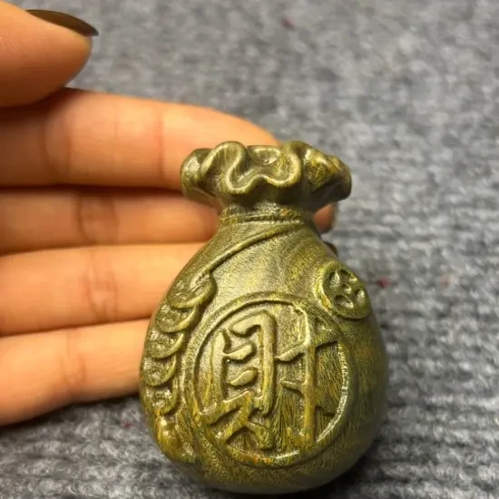 【绿檀木雕刻福袋】手把件挂件木质文玩工艺品手工装饰品精雕礼物