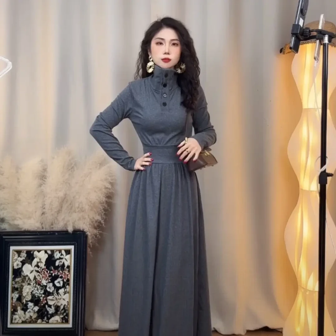 气质复古高领秋冬收腰显瘦打底连衣裙春秋长袖时尚中长款修身
