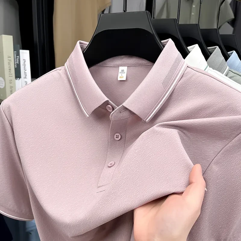 高端商务痞帅无痕polo衫男士长袖2025年新款春秋季翻领T