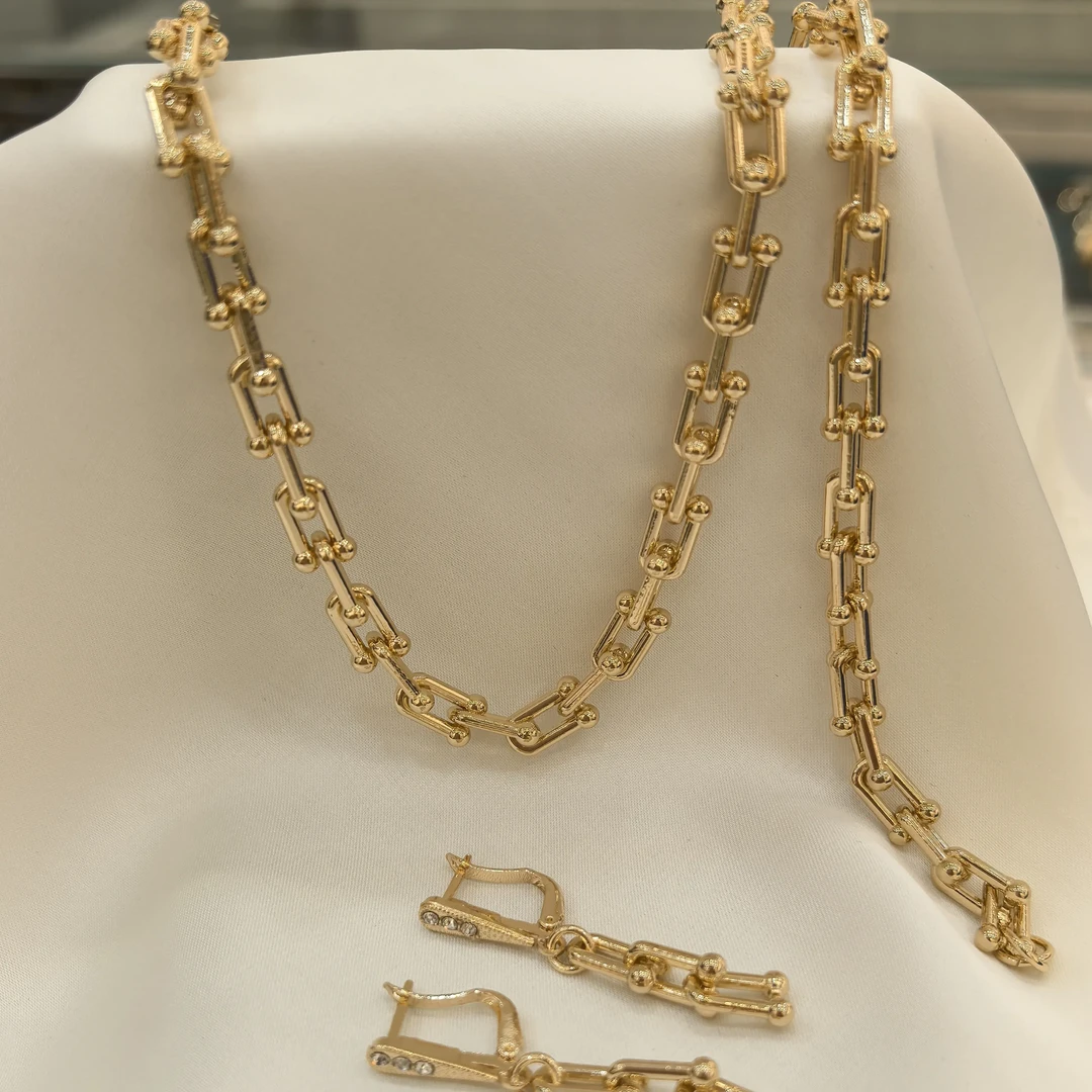 钛钢项链 粗链条首饰三件套套装