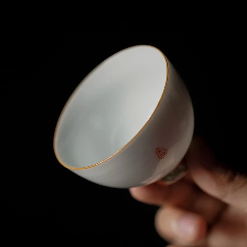 德化高白瓷主人杯粉彩扒花白瓷功夫茶杯陶瓷家用个人品茗杯茶碗
