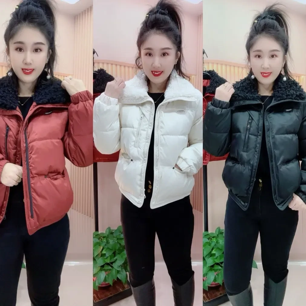 505翻毛领加厚短款宽松型冬季时尚洋气保暖棉服外套