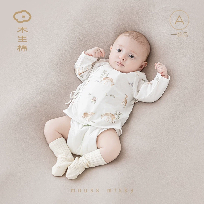 木生棉新生儿纯棉上衣夏季薄款婴幼儿长袖绑带衣服初生宝宝和尚服