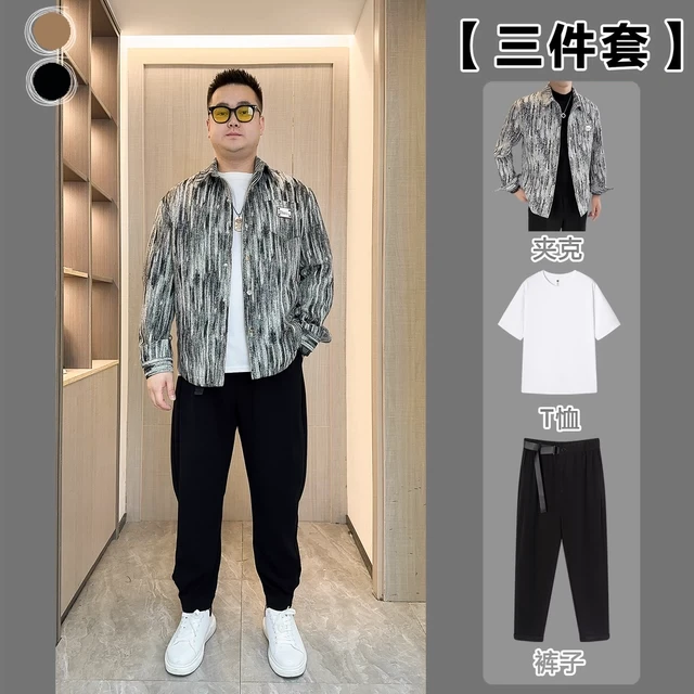 【三件套】+秋季大码复古扎染印花工装夹克套装男休闲帅气外套K50