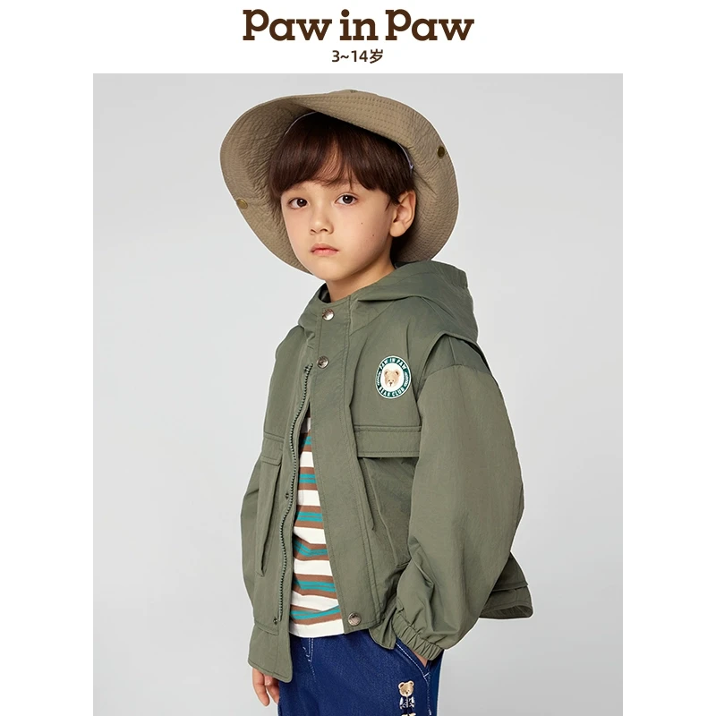 PawinPaw25年春季新款男童户外工装连帽外套防风夹克PCJAF2211E