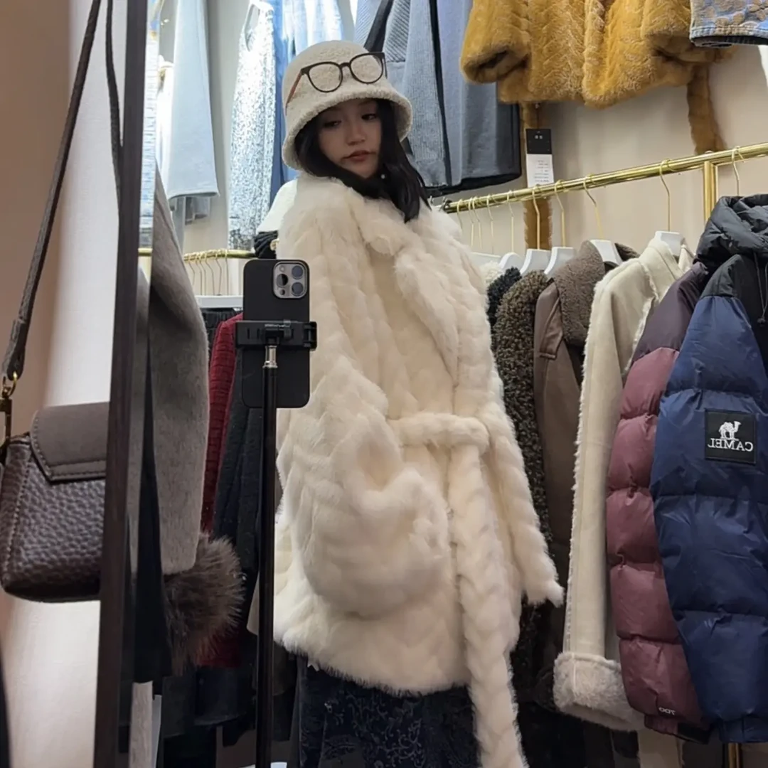 韩系高级感环保金叶貂立领加厚保暖冬季毛毛外套女气质上衣