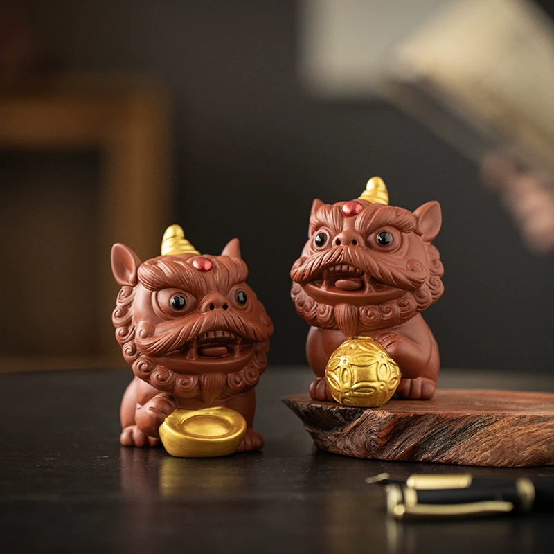 鸿运醒狮紫砂茶宠摆件精品可养茶玩茶桌茶台装饰创意礼品茶具配件