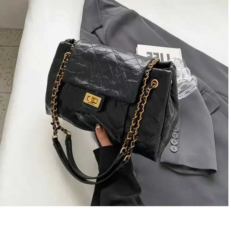 CLEVER&KETCH红色单肩包包女2025新款潮小众大容量菱格链条斜挎包