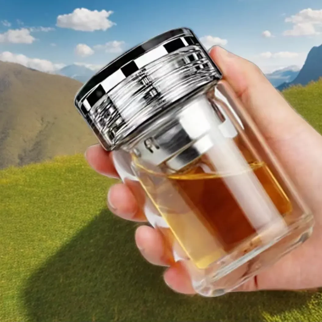 口袋杯双层加厚隔热高硼硅玻璃杯透明玻璃茶水分离泡茶杯过滤R157