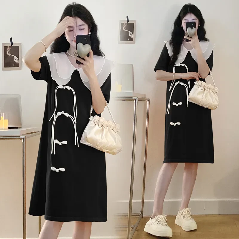 大码女装夏季超仙减龄小黑裙2025新款小众设计感遮肉显瘦连衣裙女