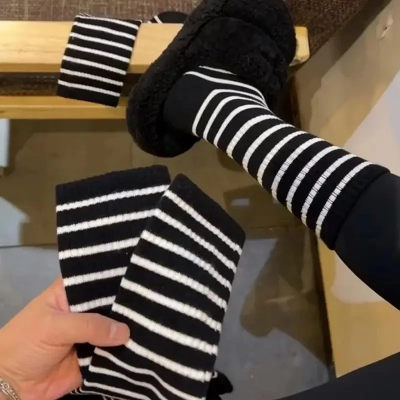 5色黑白秋冬经典条纹袜长筒袜子ins百搭运动韩版学院风日系女袜X