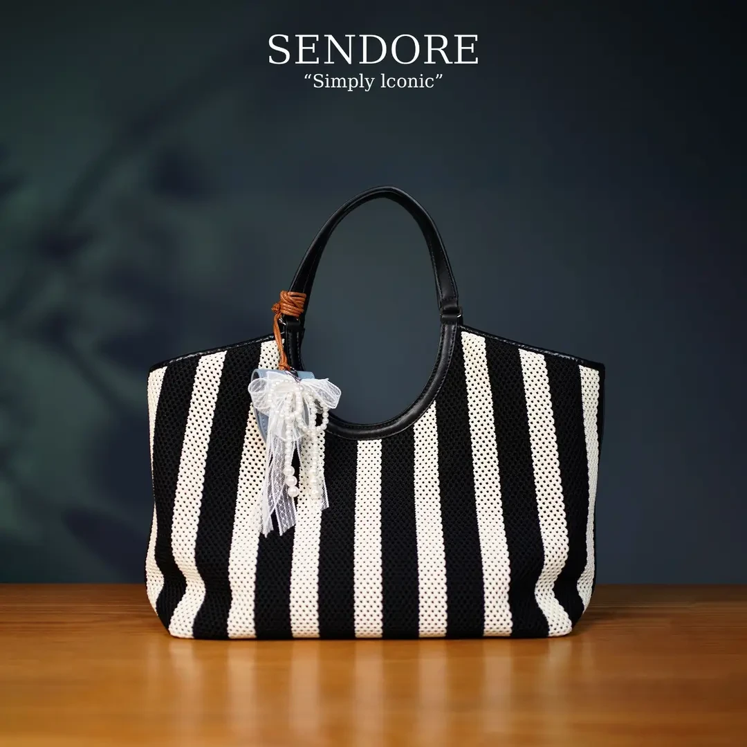 SENDORE 森岛/托特包 大牌风时尚休闲百搭编织条纹小众托特包