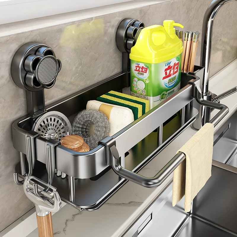吸盘厨房置物架抹布收纳沥水架免打孔水龙头洗菜池沥水篮收纳神器