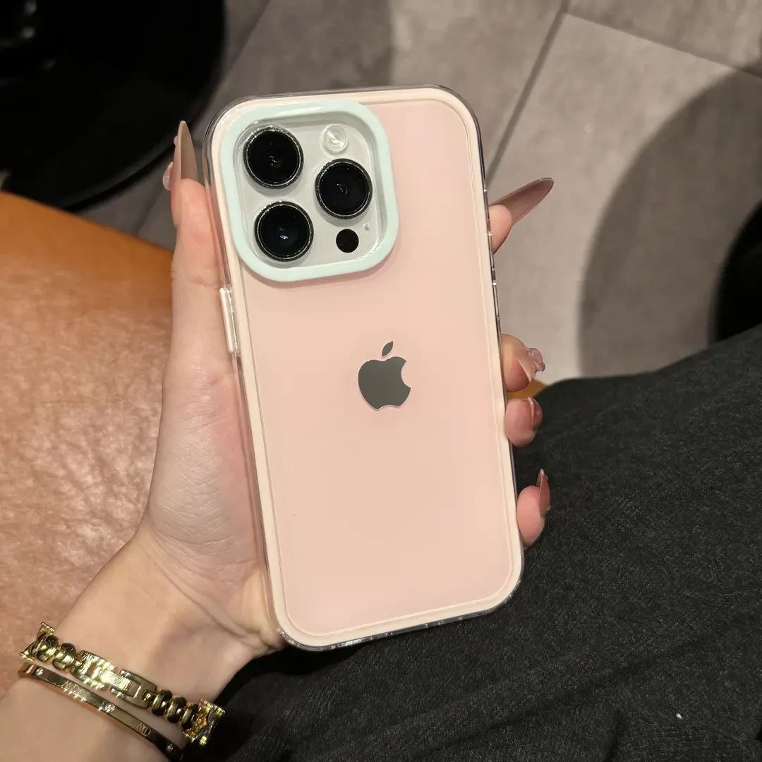 ins撞色镜框奶冻亮面适用苹果15promax手机壳iPhone13高级14女16