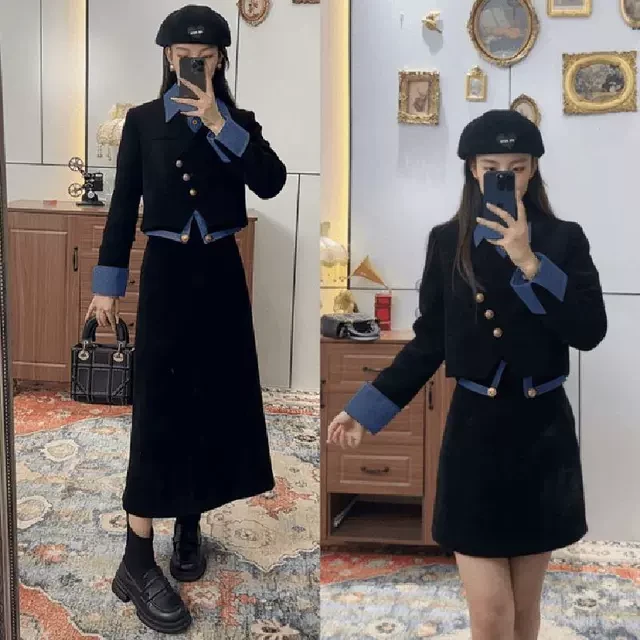 2024秋季新款外穿法式赫本风个性气质短外套修身显瘦遮肉时尚套装