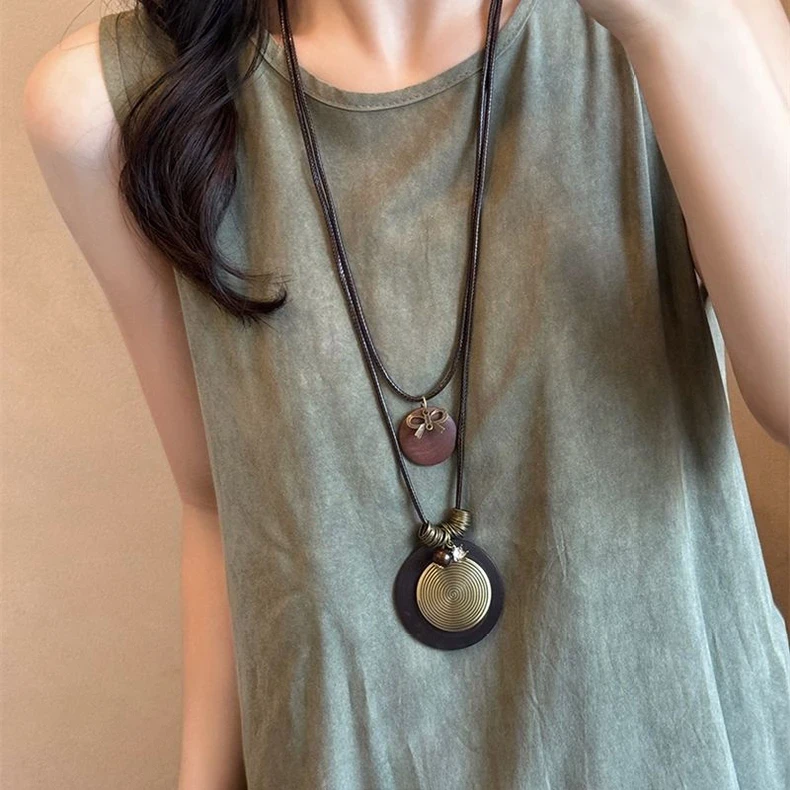 2025布艺项链新中式禅意长款羽毛项链复古民族风毛衣链项链