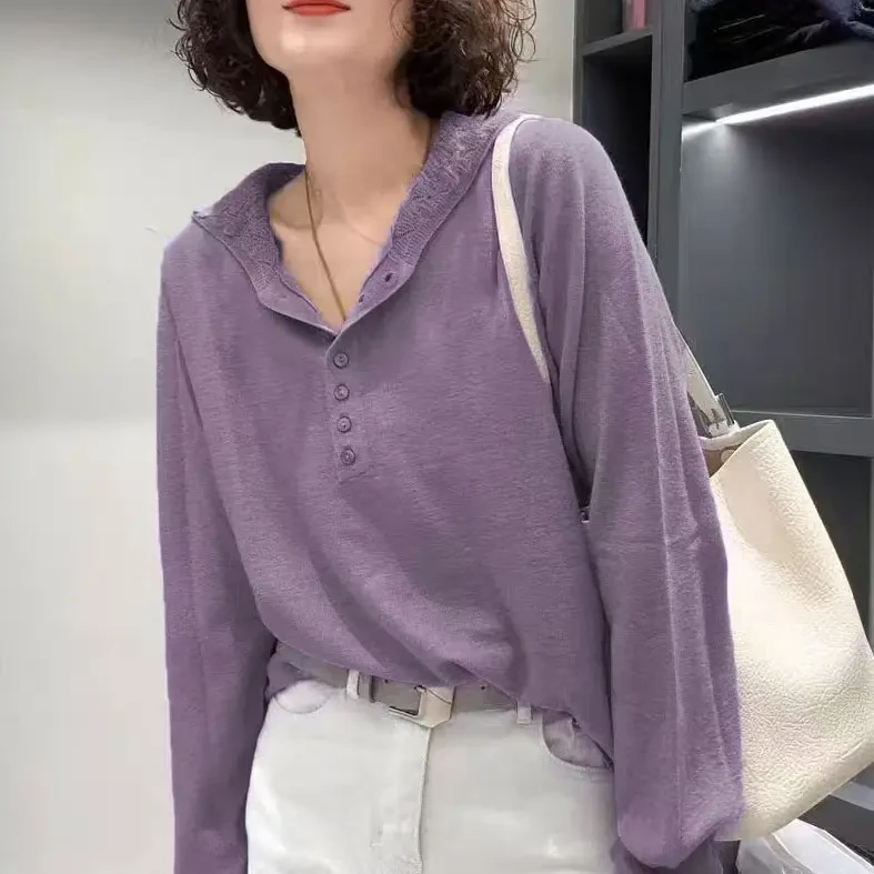 春季赞礼~精致百搭 蚕丝羊毛精纺镂空针织连帽衫 洋气穿搭衣服女
