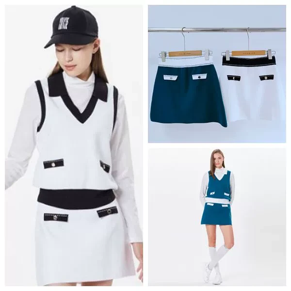韩高尔夫女士针织裙混纺弹力短裙A字裙名媛气质松紧腰golf半身裙