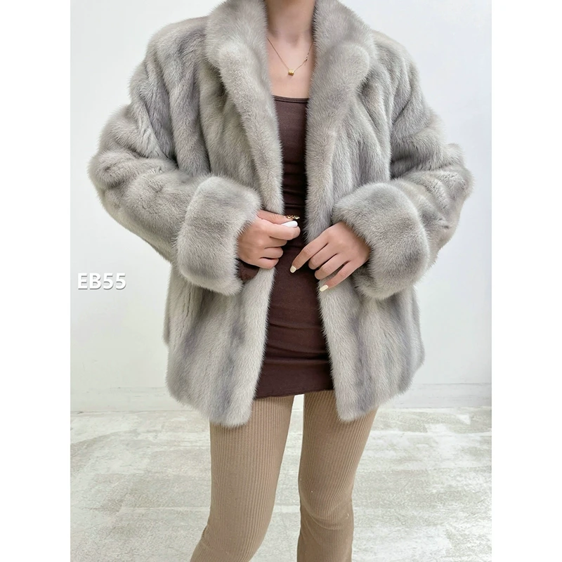 XXXX【EB55】M码 银灰色短款全抽貂皮大衣（肩41胸104衣66袖62）