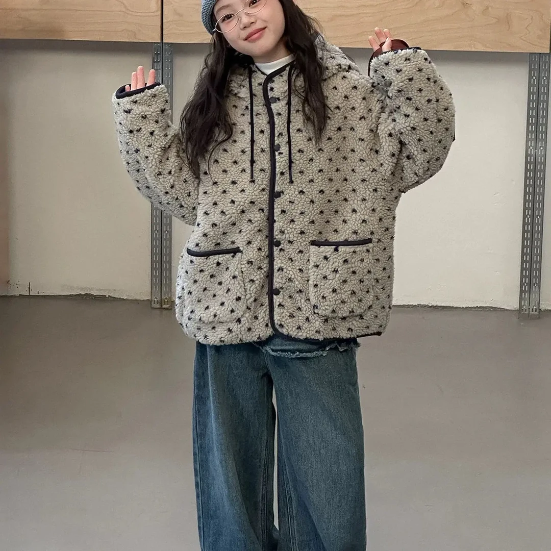 236-爱心波点毛毛外套女大童沫弛尔mochier双面夹棉外套