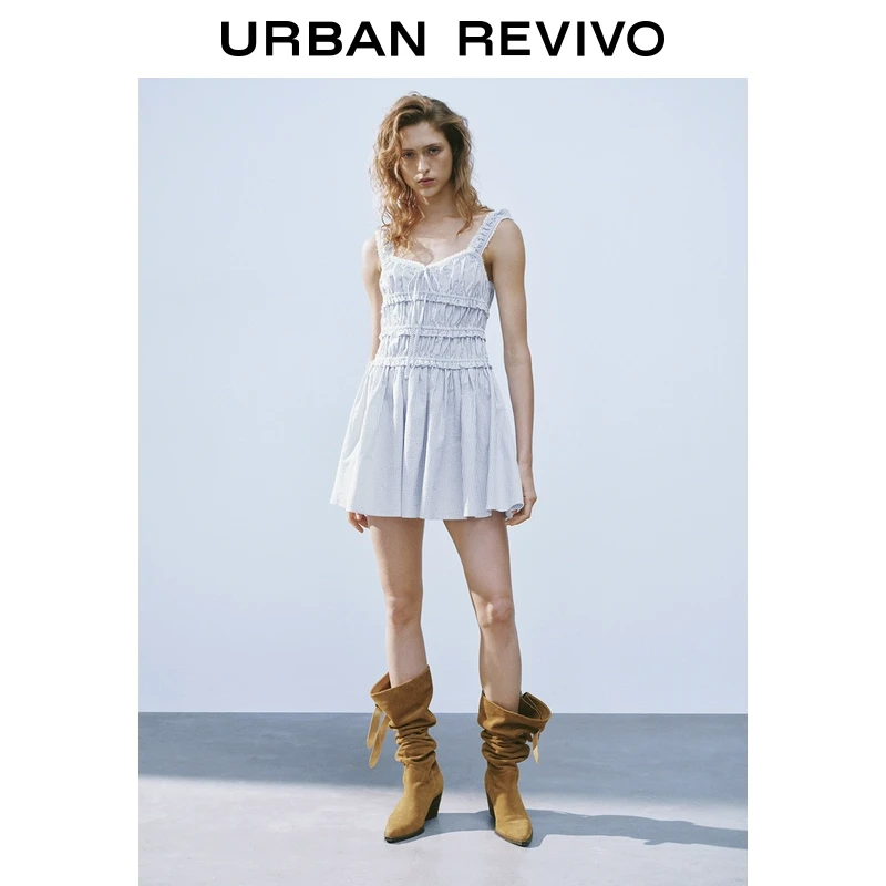 UR2025夏季新款女装波嬉度假风条纹拼接连衣裙UYL750030