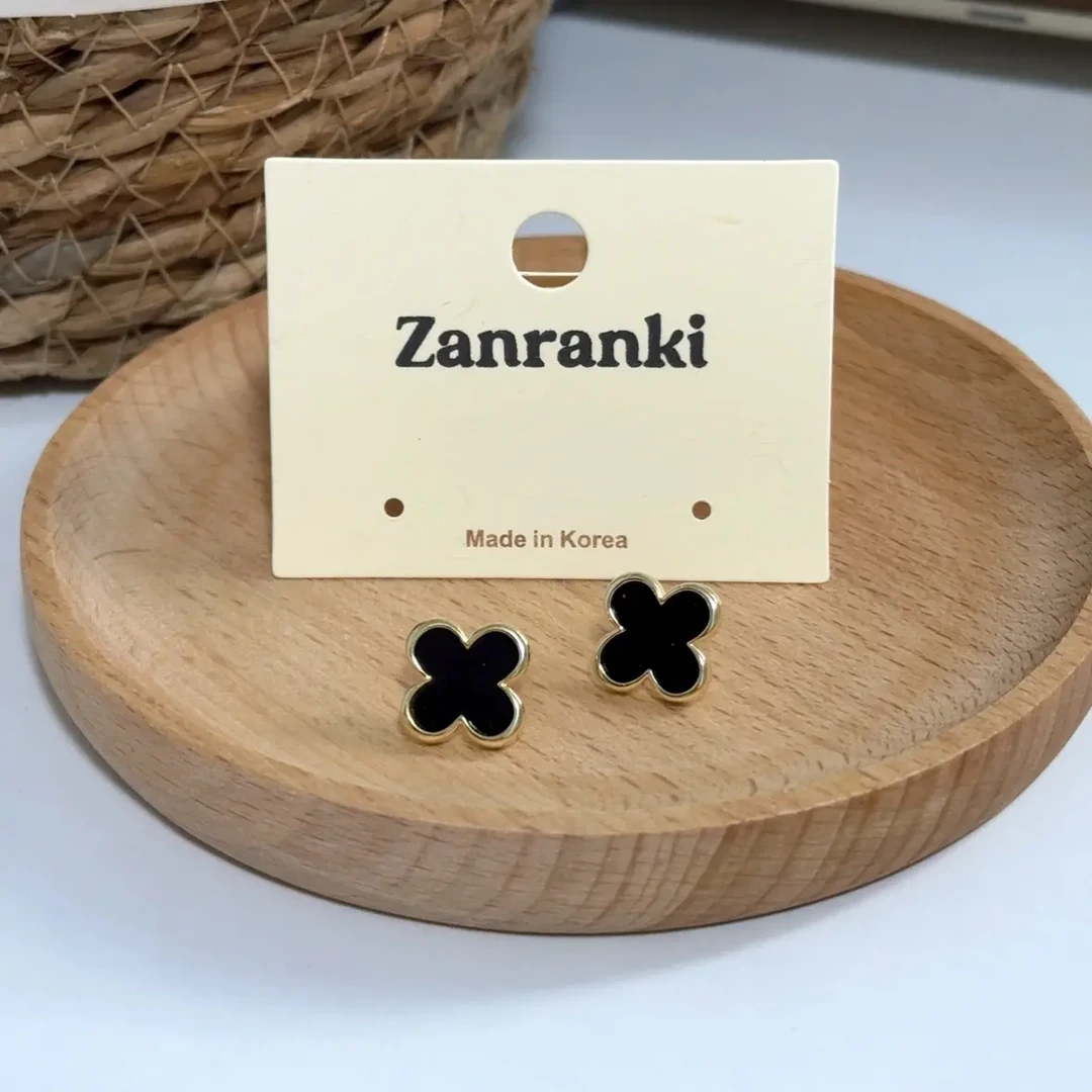 合金耳饰 Zanranki四叶草黑色简约耳扣女轻奢高级感气质百搭ins风
