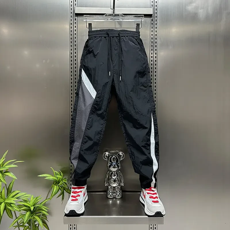 初秋潮流拼接束脚长裤男款高级感百搭裤子初秋穿搭男士刺绣束脚