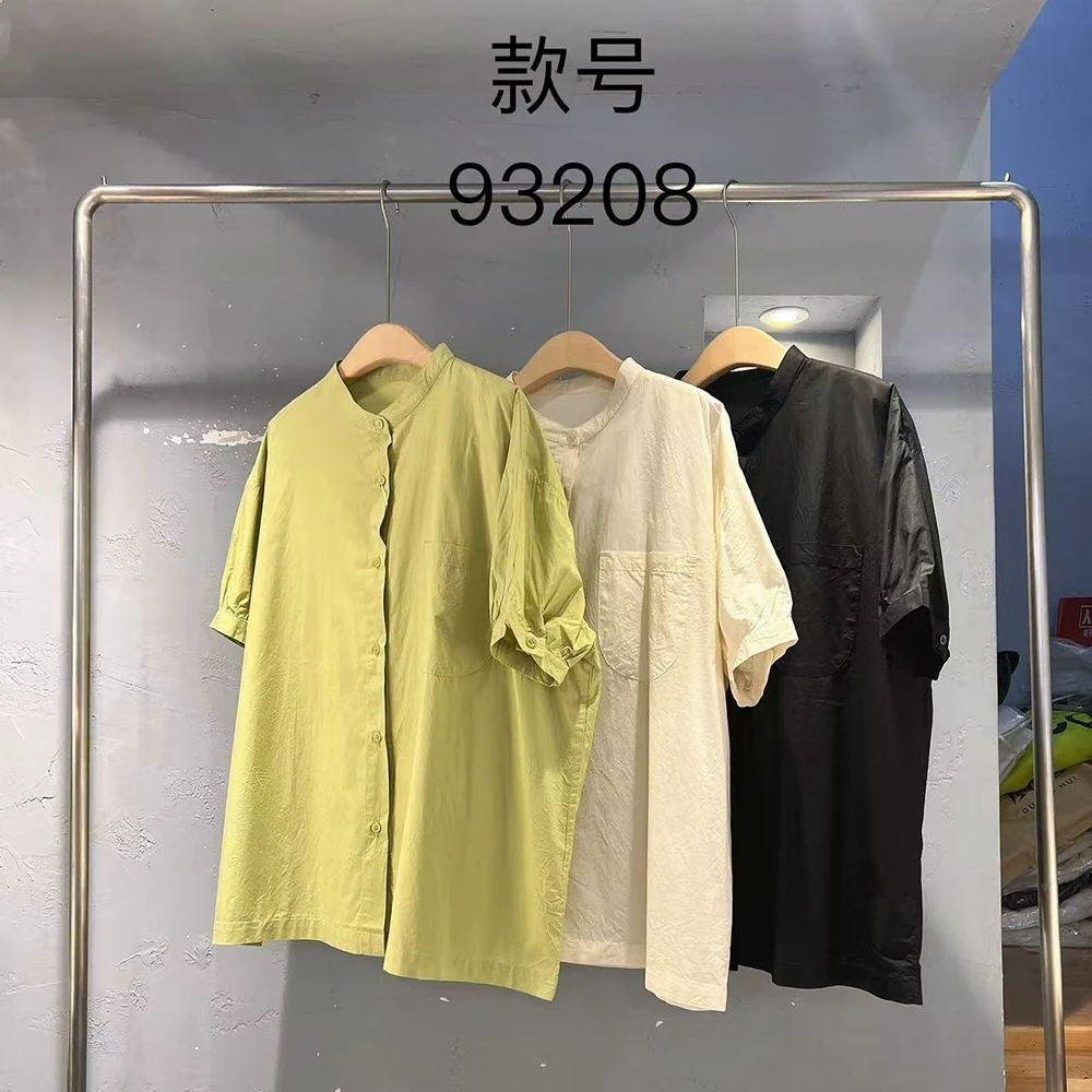 ◆诺初孕妇装◆净版短袖衬衫夏季文艺立领单排扣别致休闲开衫上衣