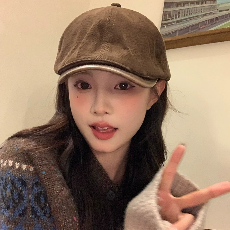 【我的头不圆】复古前进帽子纯色百搭日系显脸小反戴报童鸭舌帽女