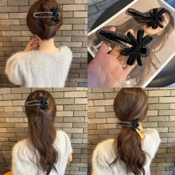 气质碎钻蝴蝶结发卡抓夹女后脑勺懒人盘发神器鸭嘴夹一字夹子头饰