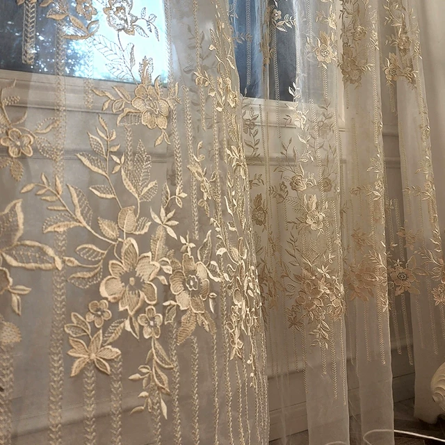 高档透光刺绣窗纱帘客厅落地窗新中式卧室飘窗别墅定制美式轻奢风