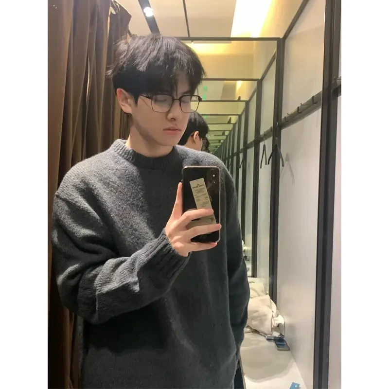 深灰色cleanfit毛衣冬季高级感圆领打底线衣美式慵懒风内搭针织衫