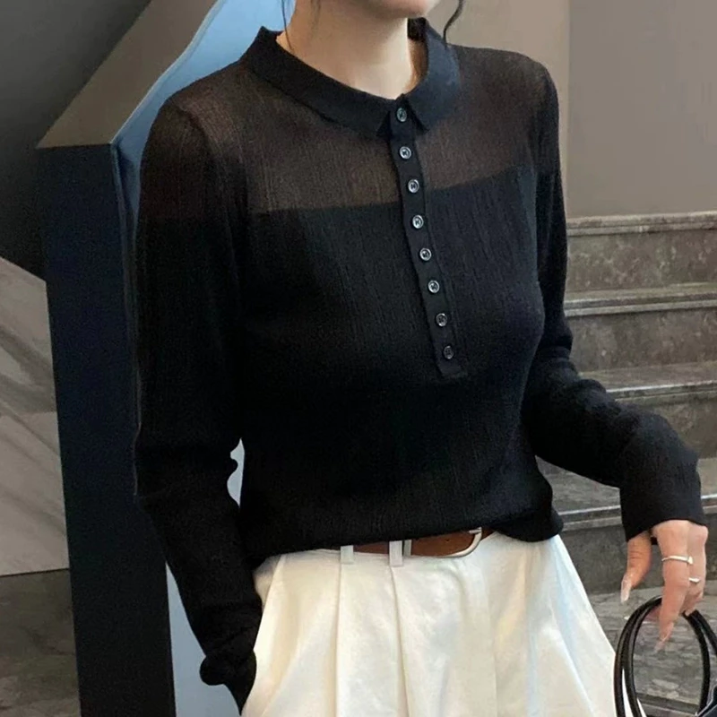 【小翻领】巨好看！欧若风春装气质针织衫女设计感纽扣新款FFK6073