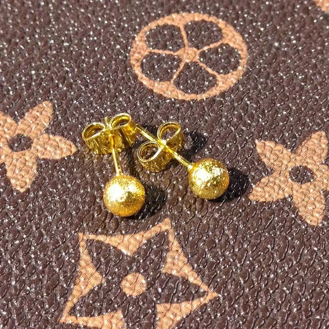 铜合金耳饰 铜合金豆豆耳钉 时尚百搭金色磨砂简约风耳饰