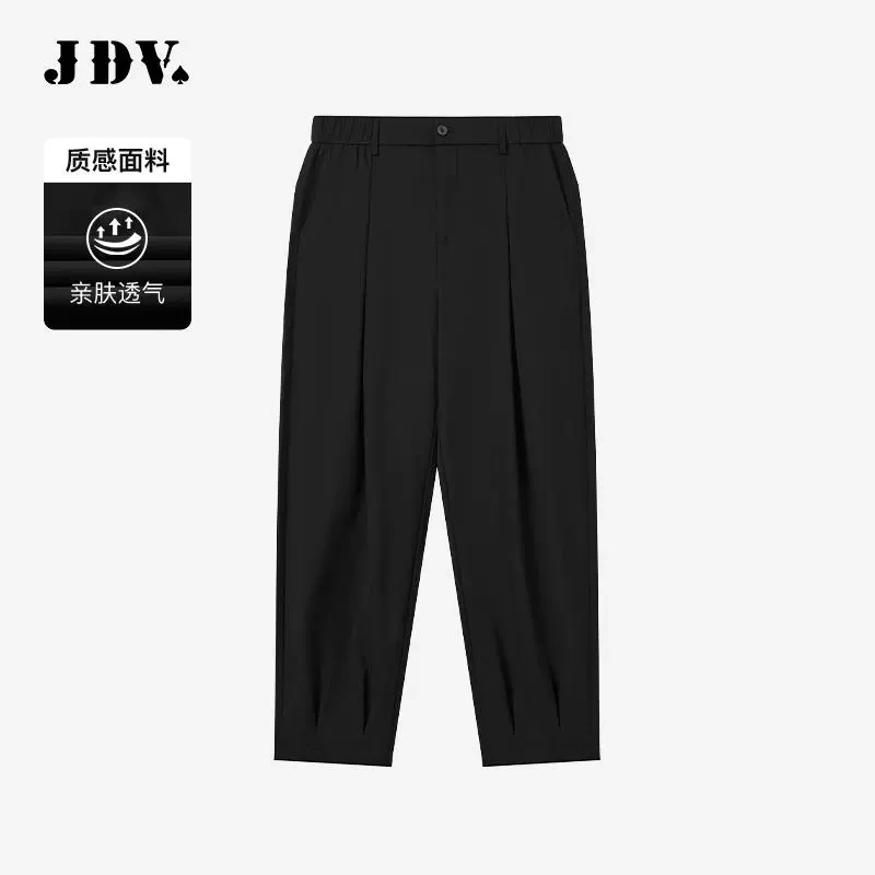 J.D.V男装2025夏季新款商场同款黑色舒适宽松休闲百搭长裤SPL56P3