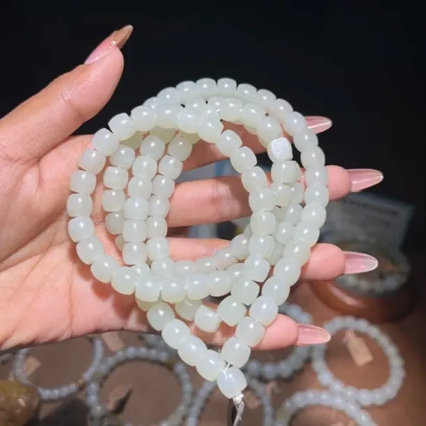 新疆和田玉直切卡8珠108链子青白