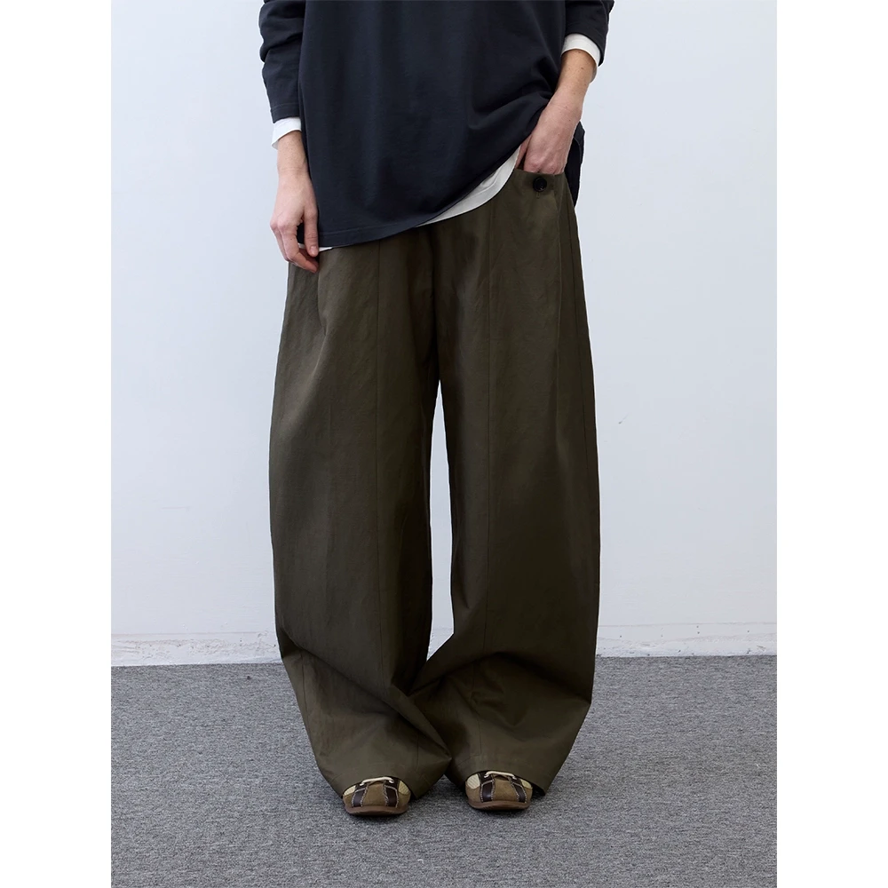 RandomPiece25春新品 棉麻面料廓形直筒休闲裤两侧横插口袋设计