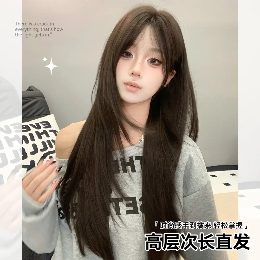 沐颜假发女夏季黑长直自然甜美逼真减龄直发日常可爱全头套