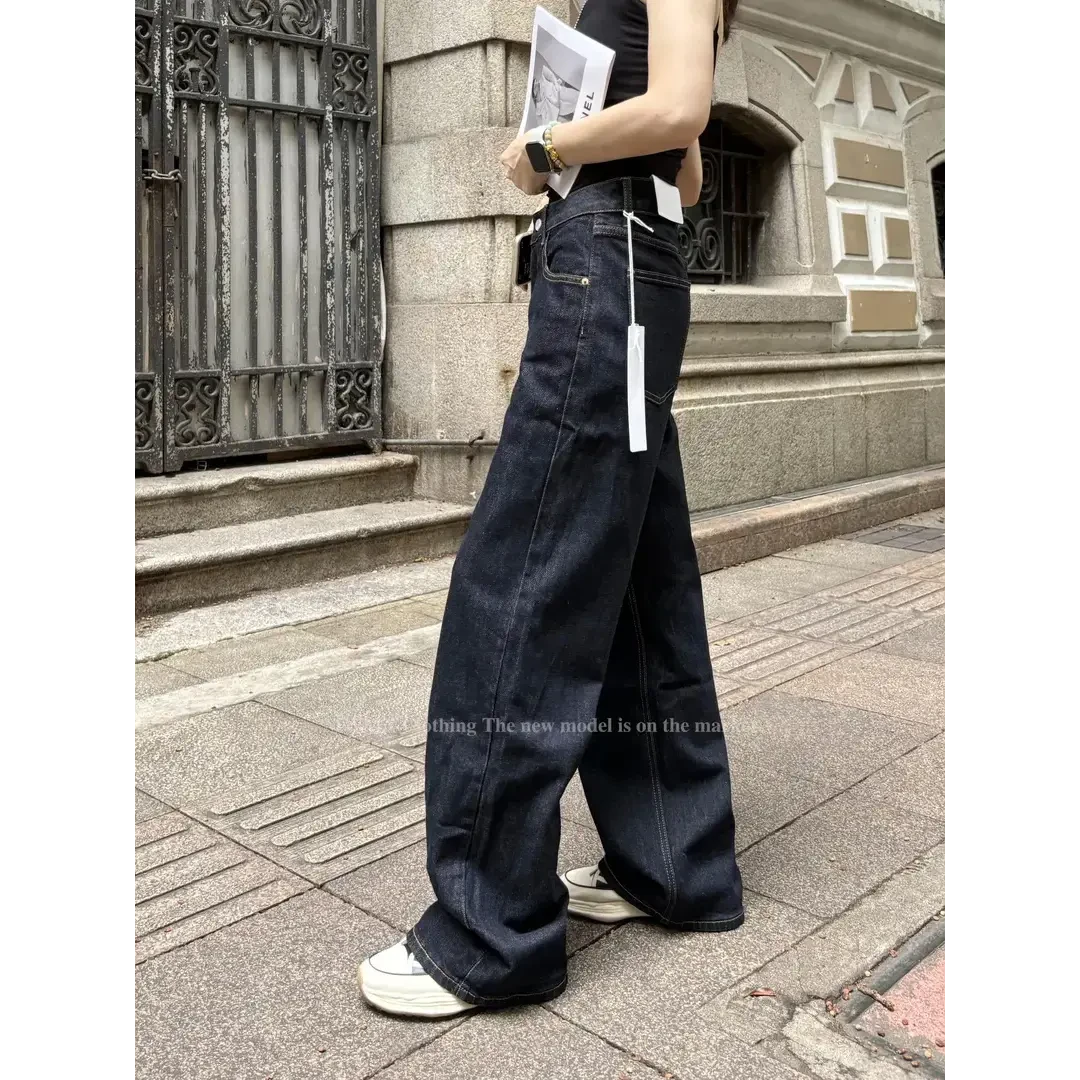 欧阳【007】花66 MWMA加绒微弹断货王深蓝单宁粉标窄版直筒阔腿裤