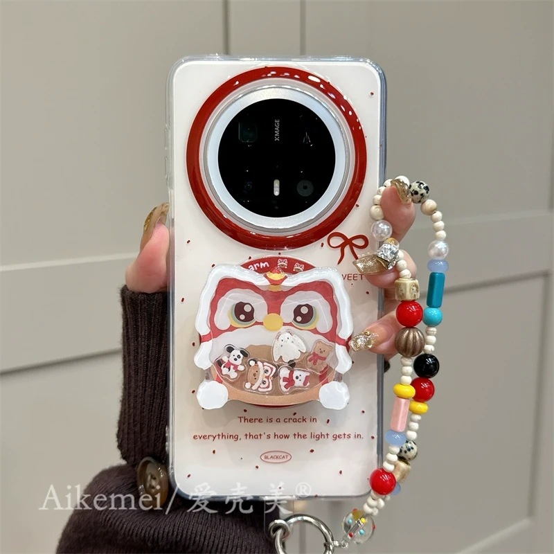 适用华为mate70pro+手机壳西高地醒狮帽mate60pro+摇摇乐磁吸支架