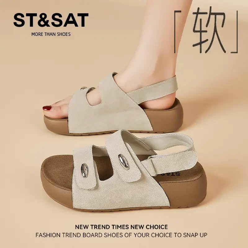 星期六软底一字带沙滩鞋女2025新款秋季勃肯拖鞋百搭露趾休闲凉鞋