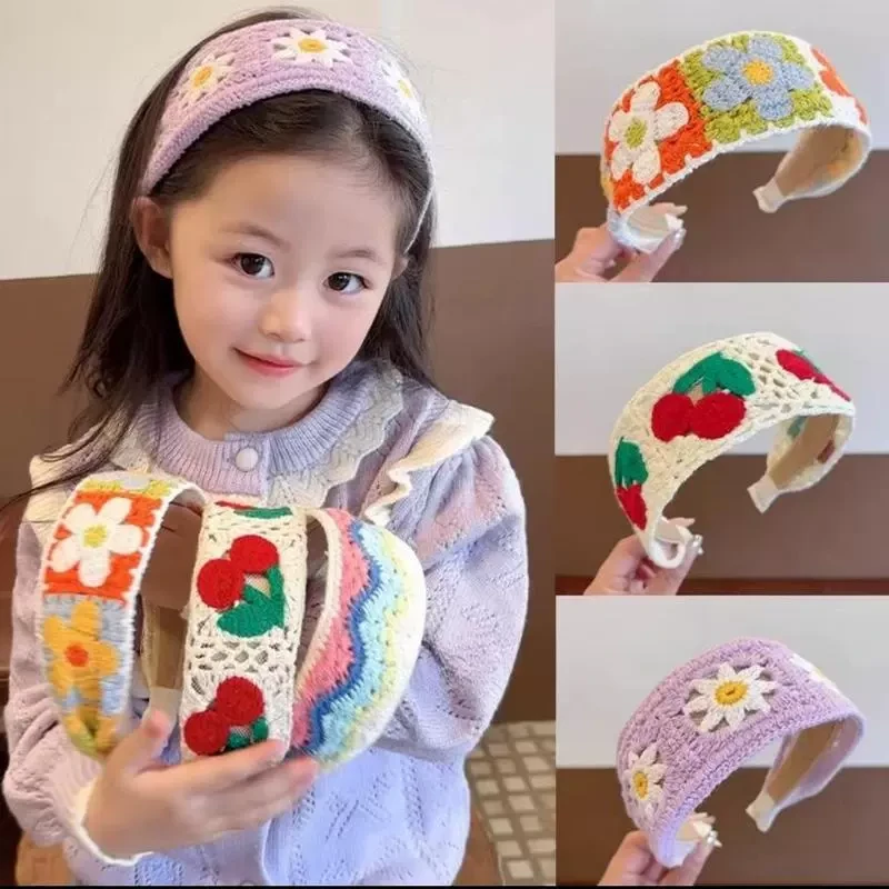 洗脸刺绣毛线花朵发箍碎发整理神器秋冬针织女孩宽边头箍刘海发饰