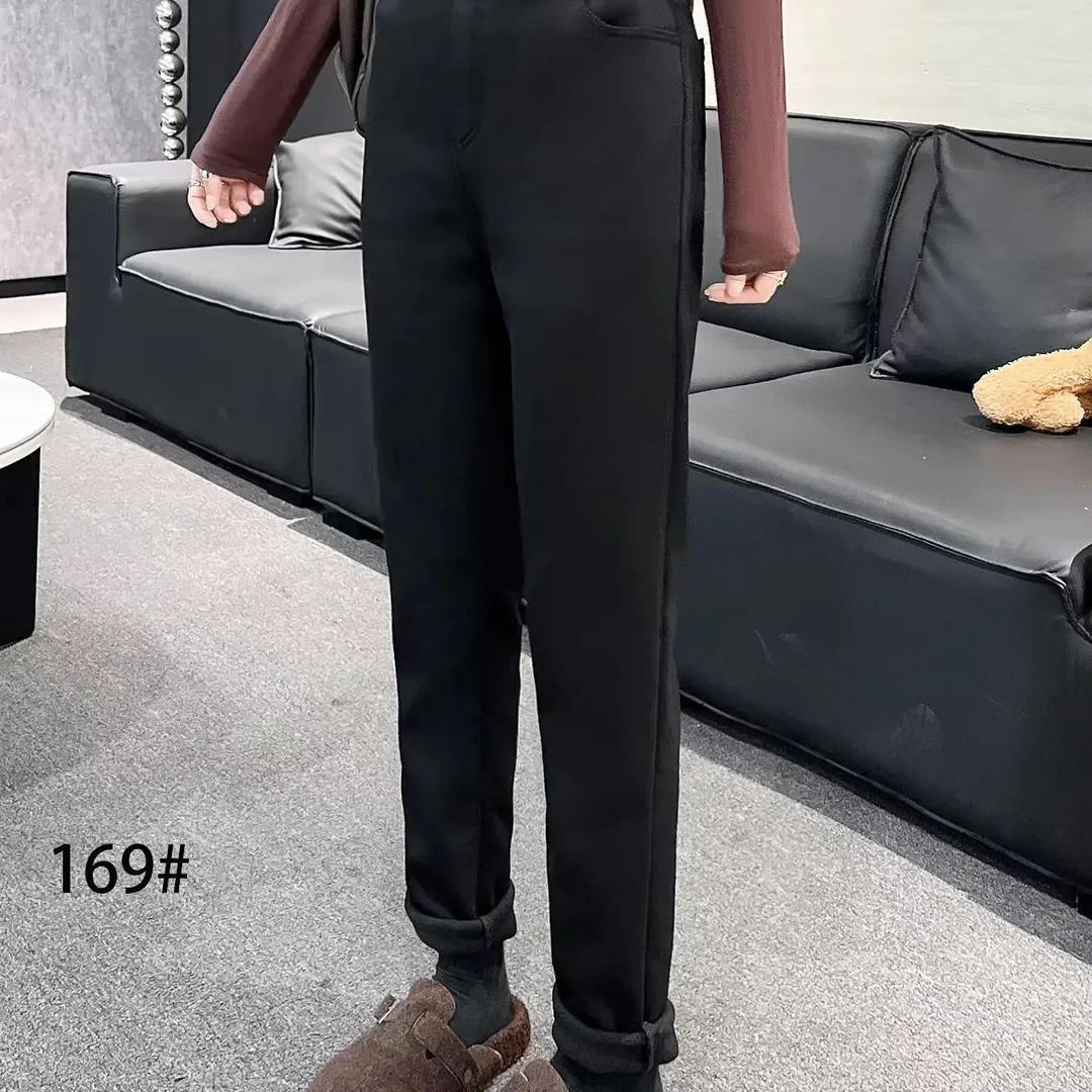 加绒加厚高腰显瘦弹力小直筒休闲女裤秋冬季百搭保暖烟管裤子