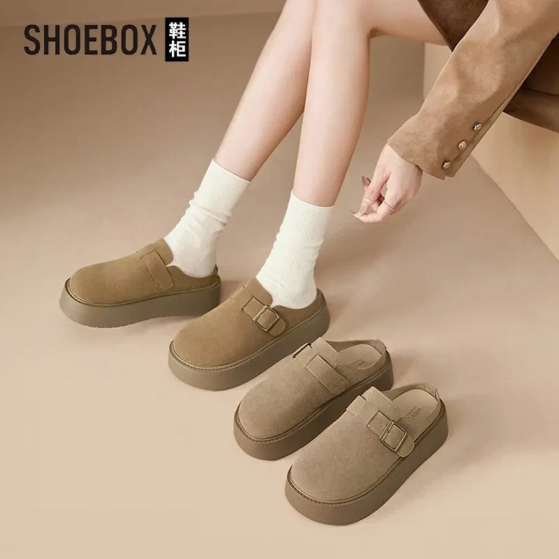 SHOEBOX鞋柜厚底勃肯鞋女2025新款春季复古休闲配裙子包头半拖鞋